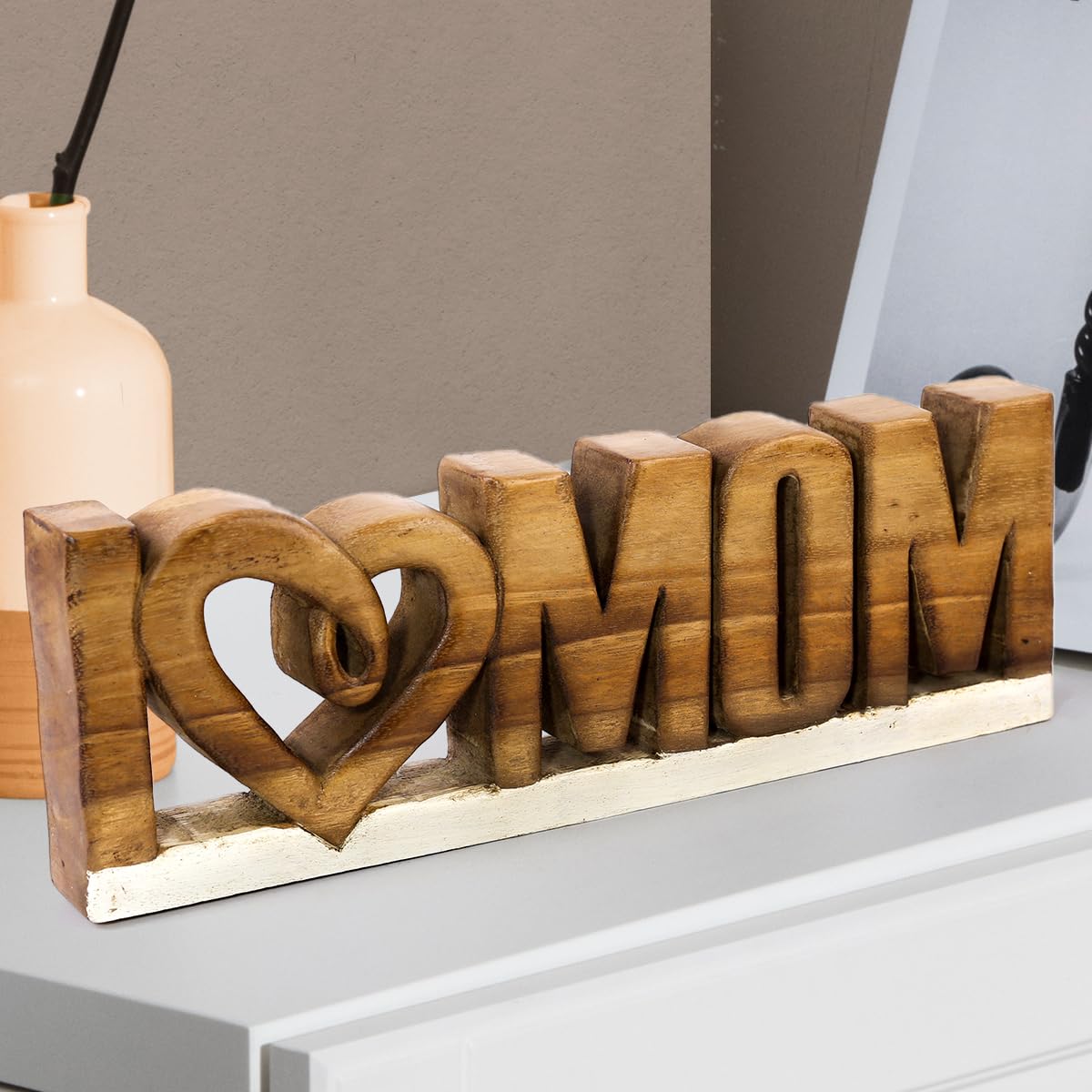 I Love Mom Handmade Wooden Sculpture - Decozen