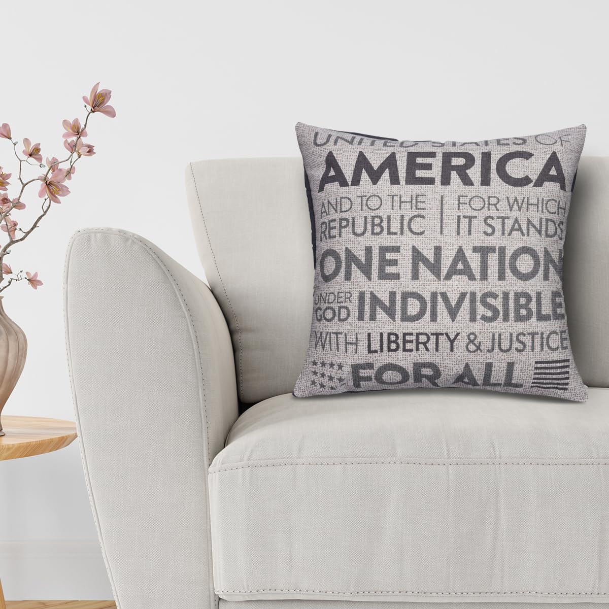 Patriotic Design Printed Throw Pillow Cover - 18 x 18 Inches - Decozen