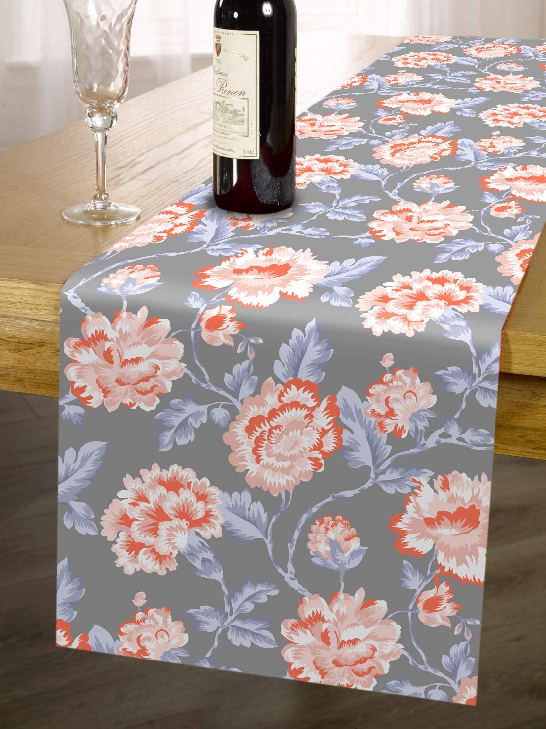 Printed Table Runner - Gray and Red - Decozen