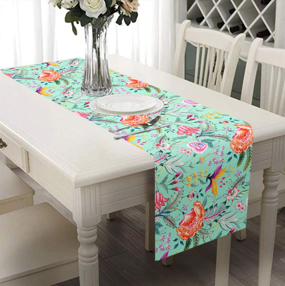 Printed Table Runner - Chintz Green and Pink - Decozen