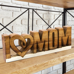 I Love Mom Handmade Wooden Sculpture - Decozen