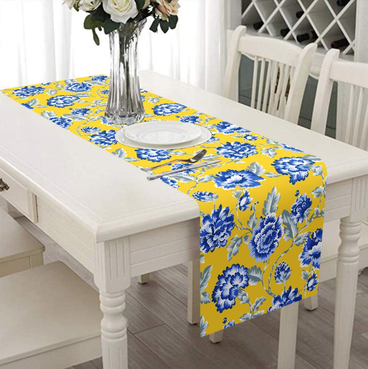 Printed Table Runner - Yellow and Blue - Decozen