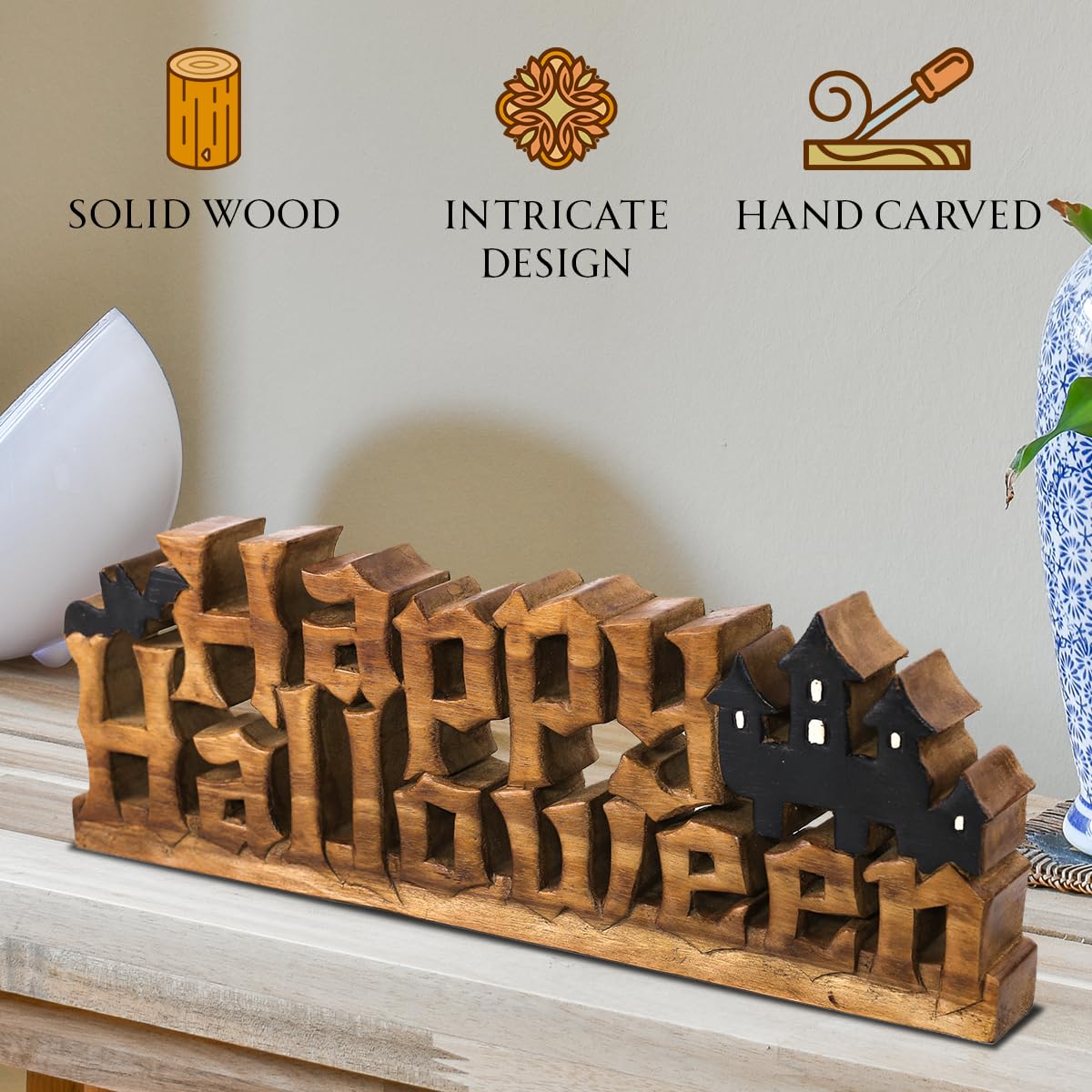 Happy Halloween Handmade Wooden Sculpture - Decozen