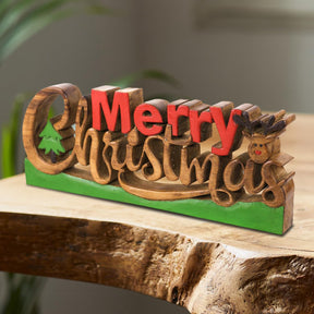 Merry Christmas Handmade Wooden Sculpture - Decozen