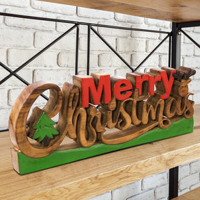 Merry Christmas Handmade Wooden Sculpture - Decozen