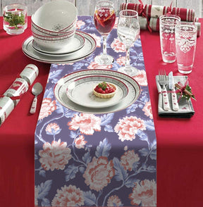 Printed Table Runner - Gray and Red - Decozen