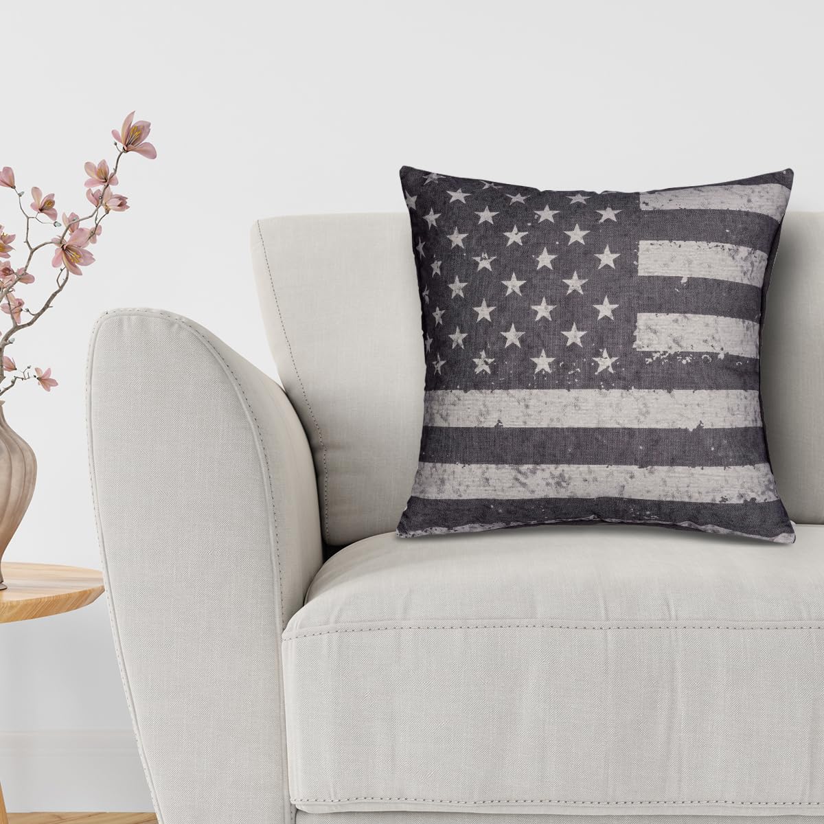 Patriotic Design Printed Throw Pillow Cover - 18 x 18 Inches - Decozen