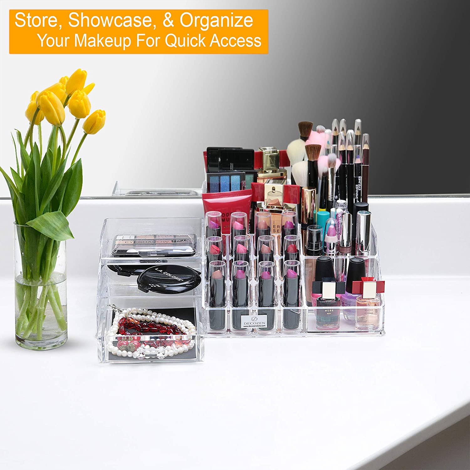 Clear Makeup Organizers - 19 Slots and 1 Drawer - Decozen