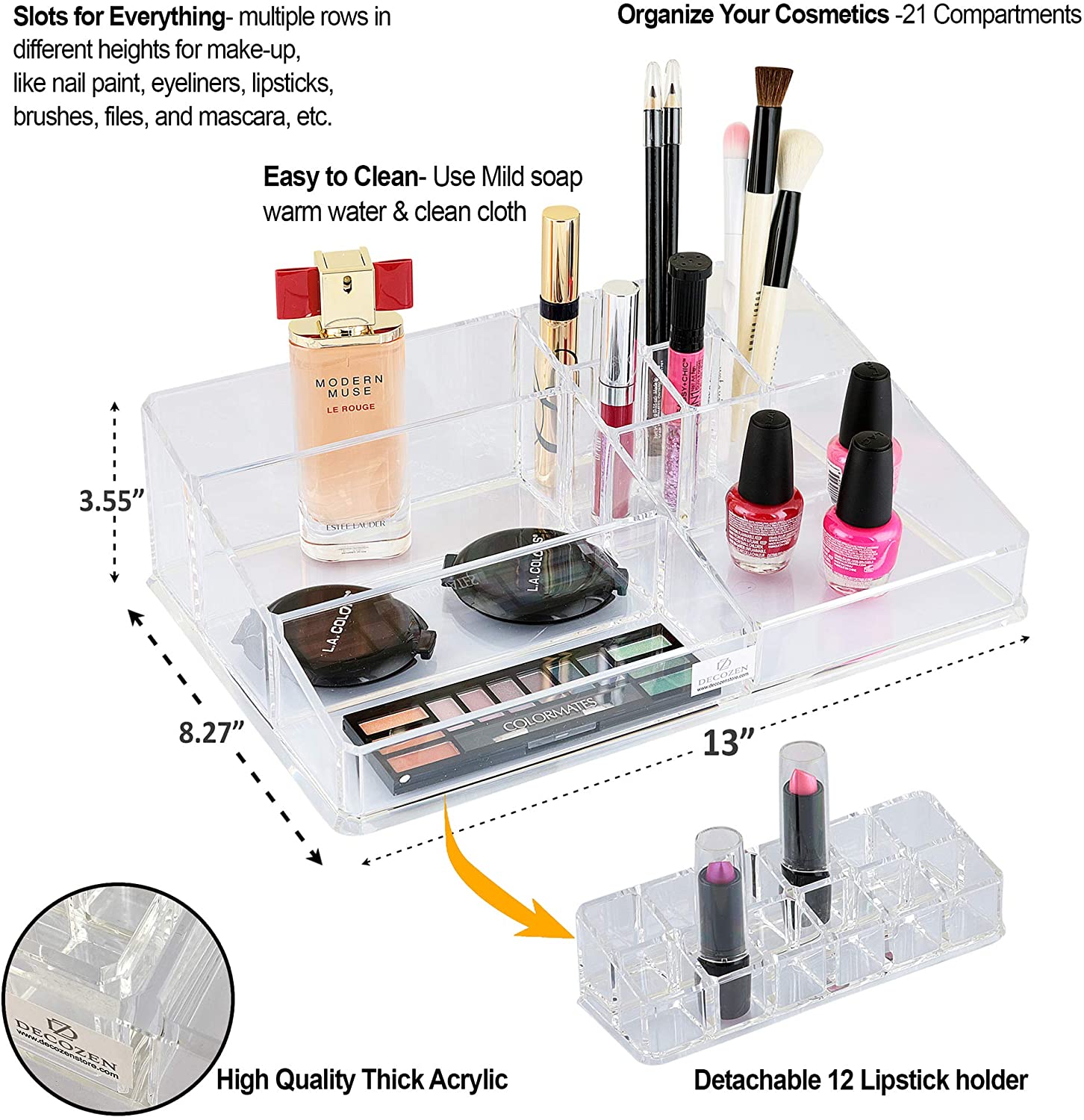 Clear Makeup and Jewelry Organizers - 21 Slots - Decozen