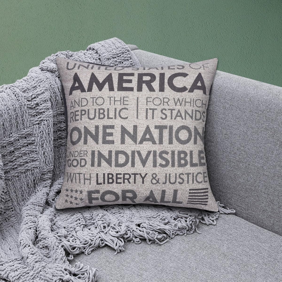 Patriotic Design Printed Throw Pillow Cover - 18 x 18 Inches - Decozen