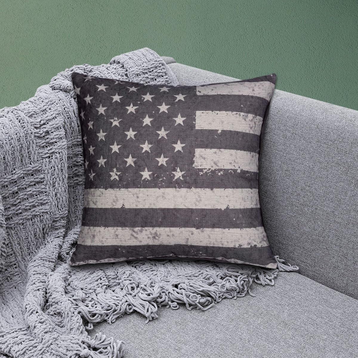 Patriotic Design Printed Throw Pillow Cover - 18 x 18 Inches - Decozen