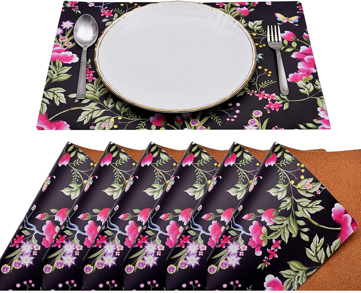 Floral Design Cork Backed Placemats - Decozen