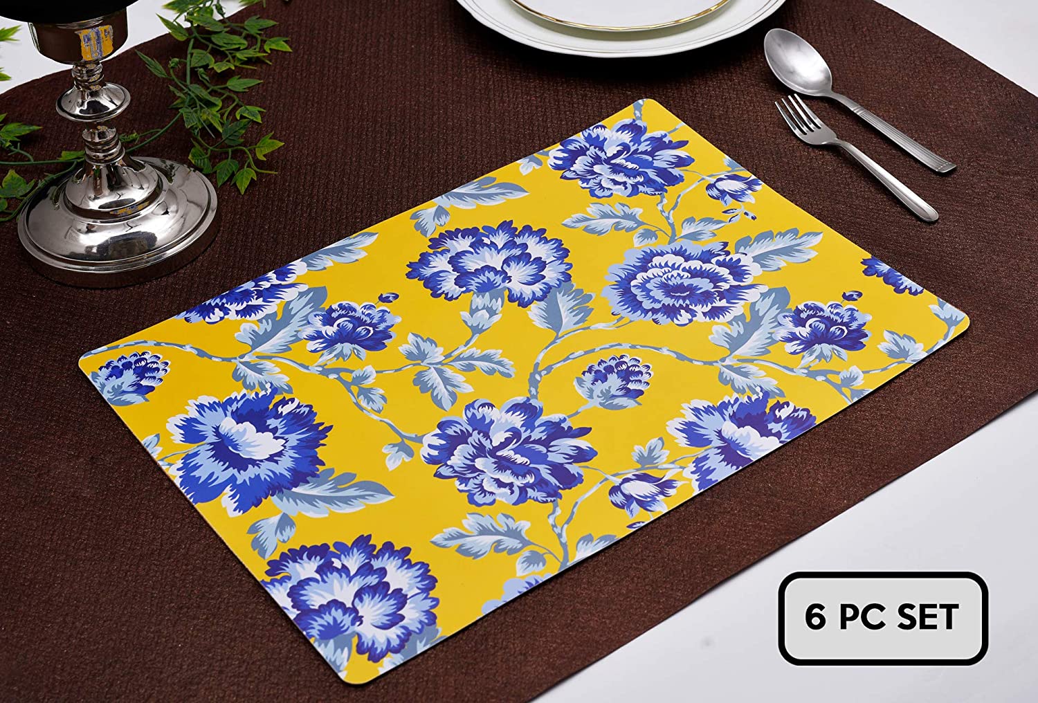 Floral Design Cork Backed Placemats - Set of 6 - Decozen