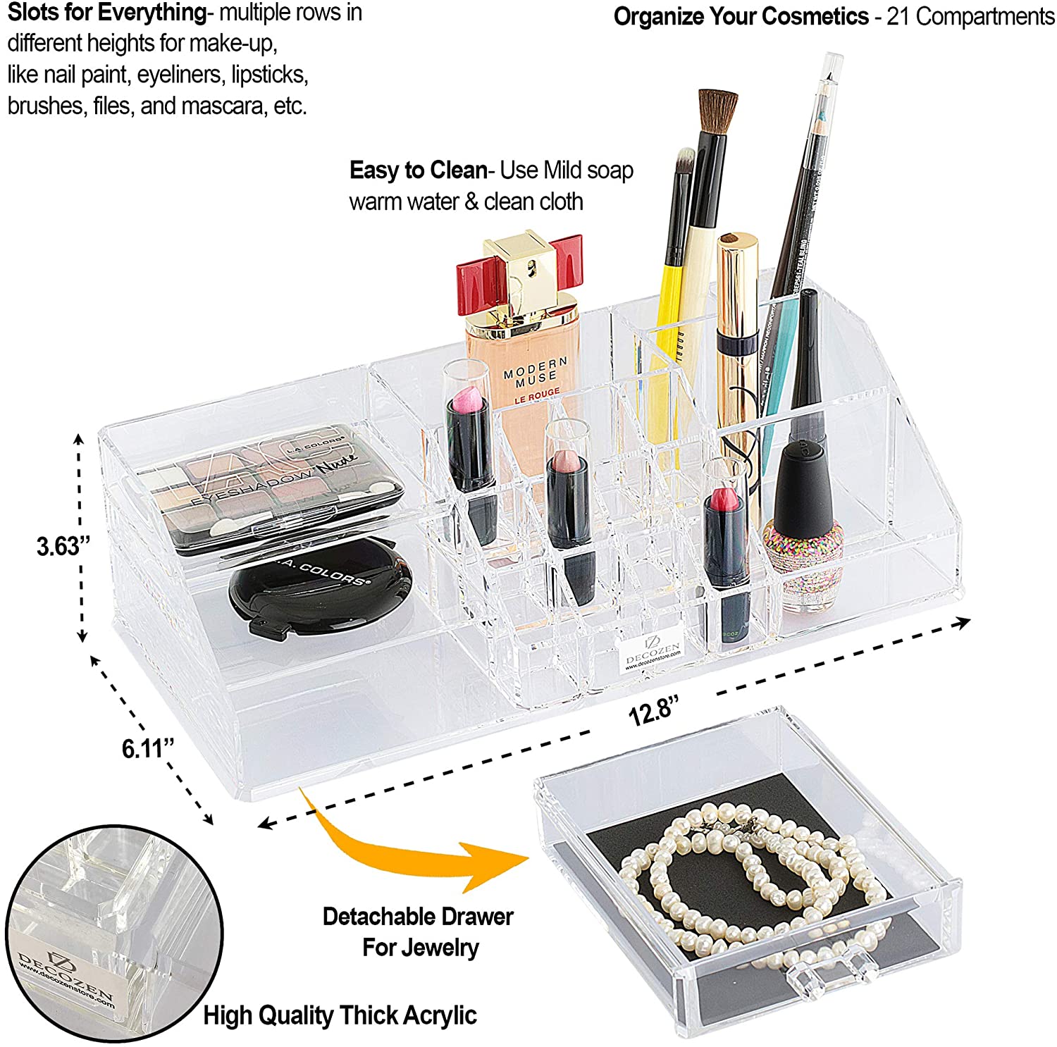 Clear Makeup Organizers - 19 Slots and 1 Drawer - Decozen