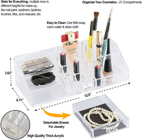 Clear Makeup Organizers - 19 Slots and 1 Drawer - Decozen