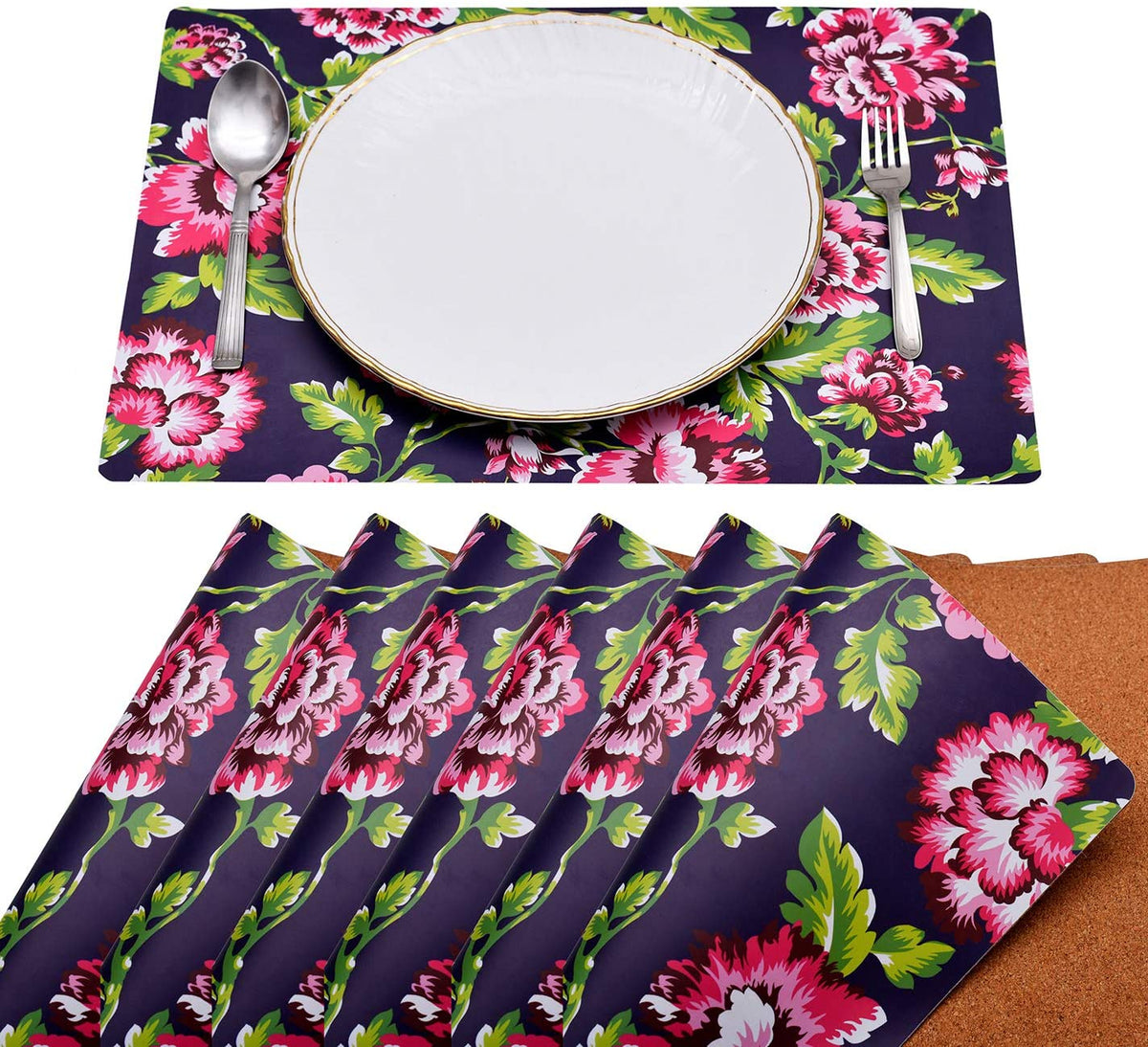 Floral Design Cork Backed Placemats - Decozen