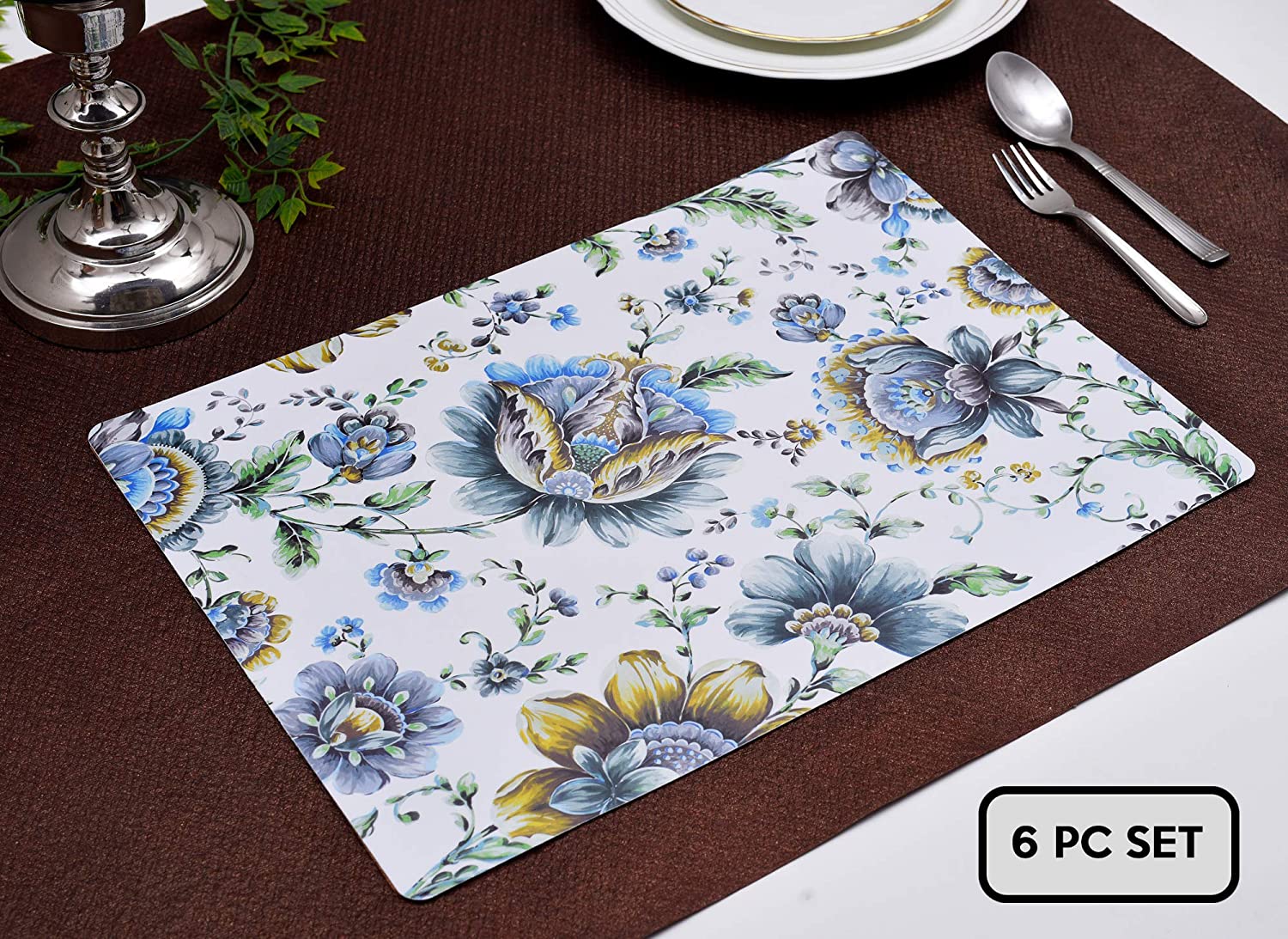 Floral Design Cork Backed Placemats - Set of 6 - Decozen