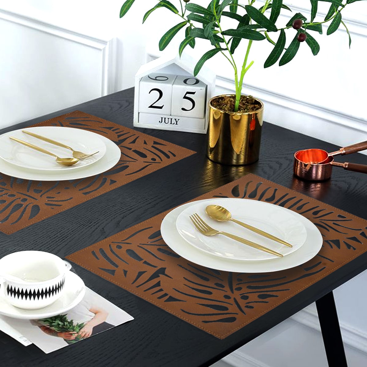 Leaf Cut Out Leather Placemats - Set of 6 - Decozen