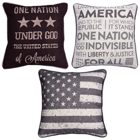 Patriotic Design Printed Throw Pillow Cover - Set of 3, 18 x 18 Inches - Decozen