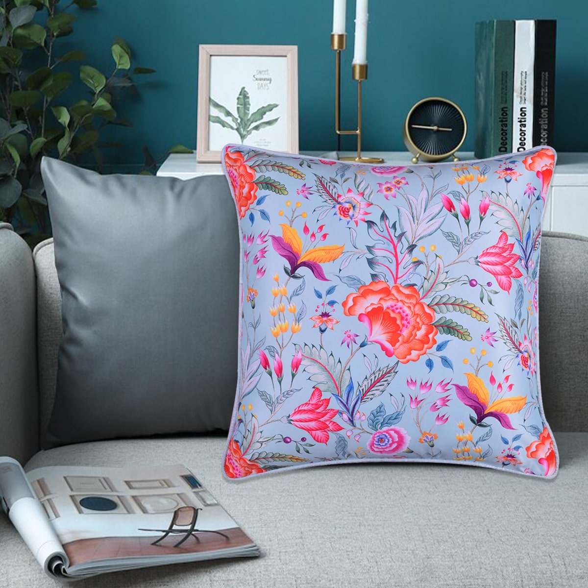 Floral Printed Throw Pillow Covers - 20 x 20 Inches - Decozen