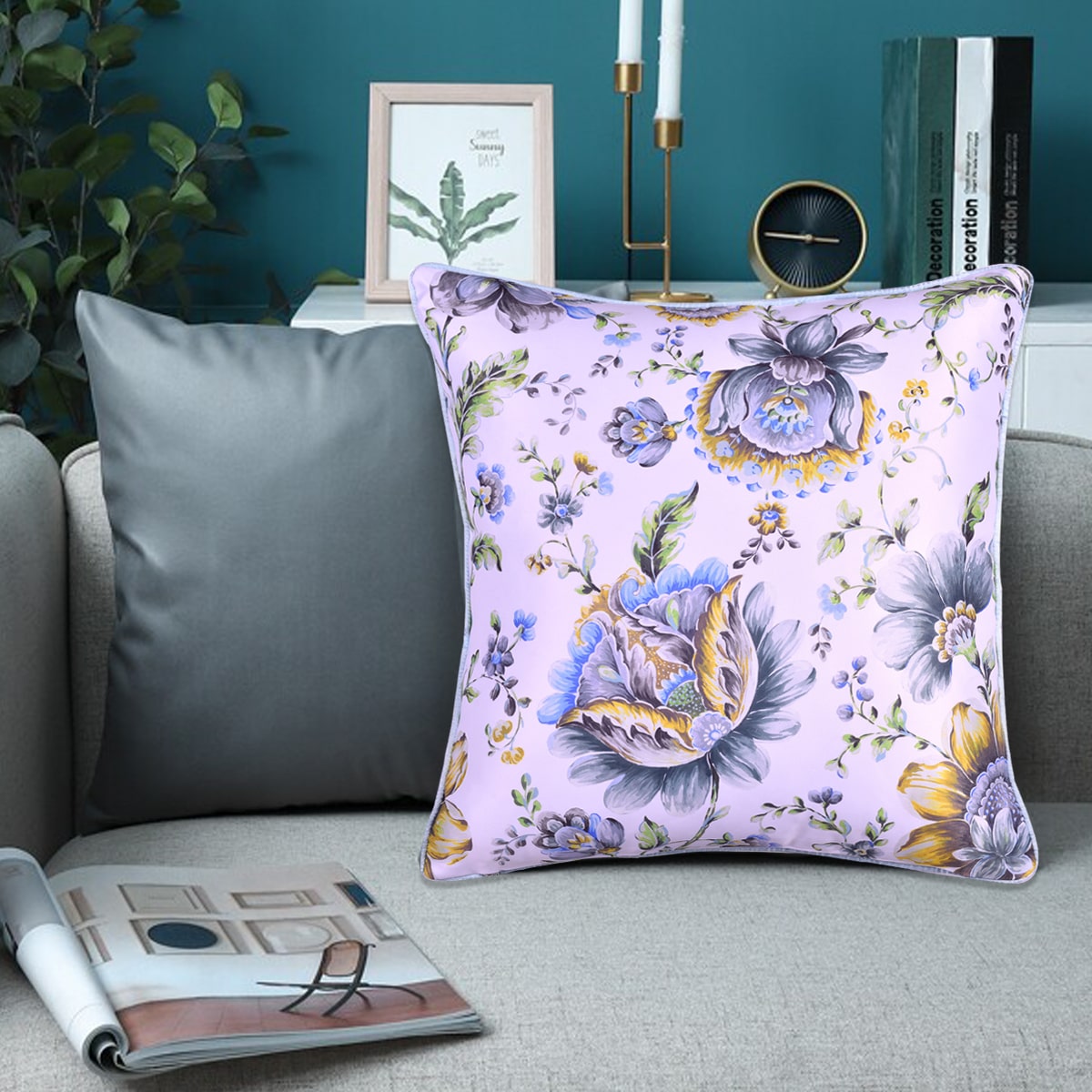 Floral Printed Throw Pillow Covers - 20 x 20 Inches - Decozen