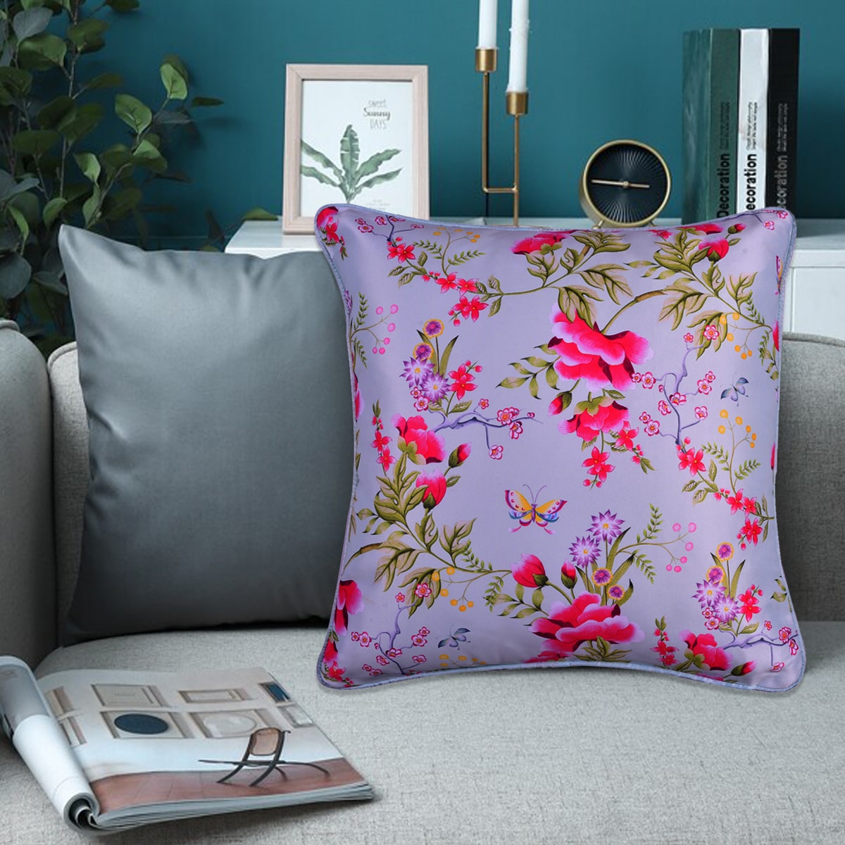 Floral Printed Throw Pillow Covers - 20 x 20 Inches - Decozen