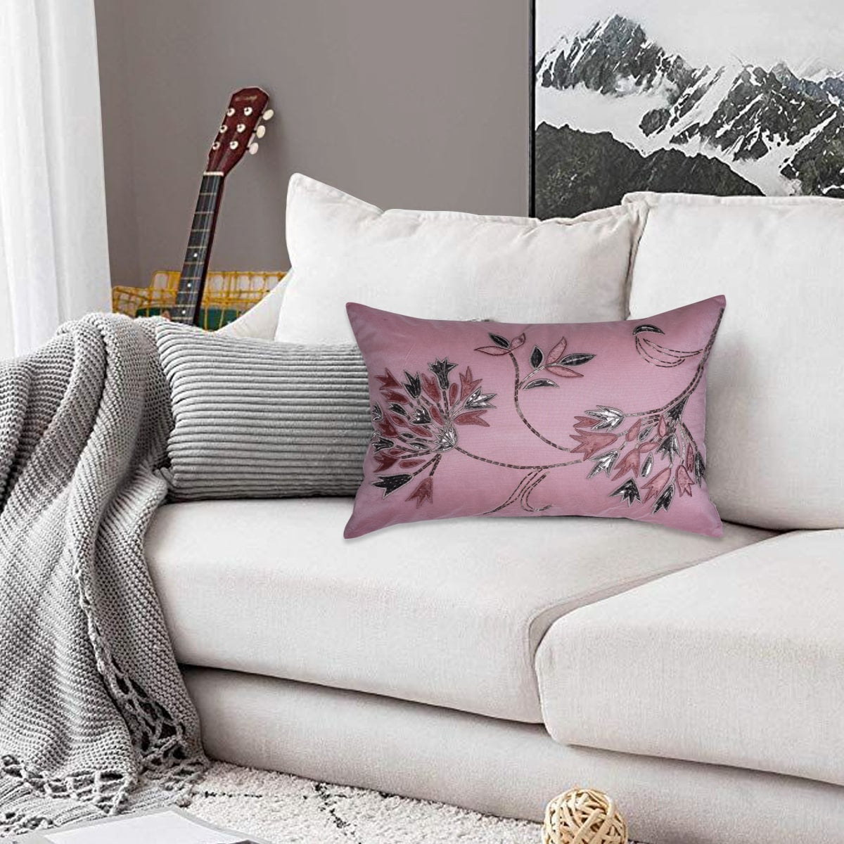 Pink grey throw outlet pillows