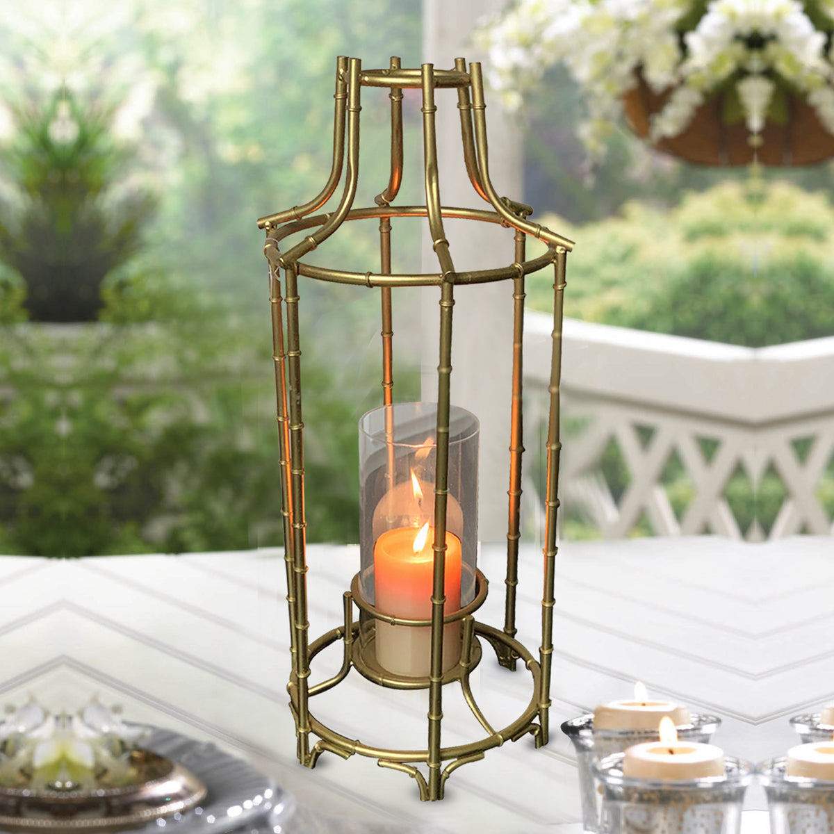 Gold Metal Frame and Glass Candle Holder Lantern - Decozen