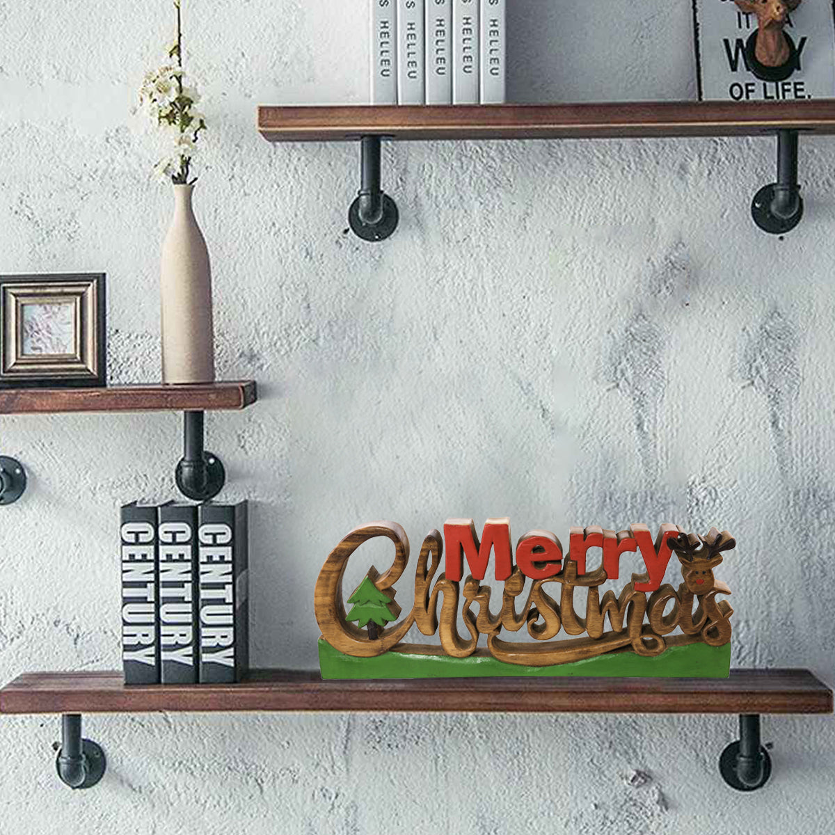 Merry Christmas Handmade Wooden Sculpture - Decozen