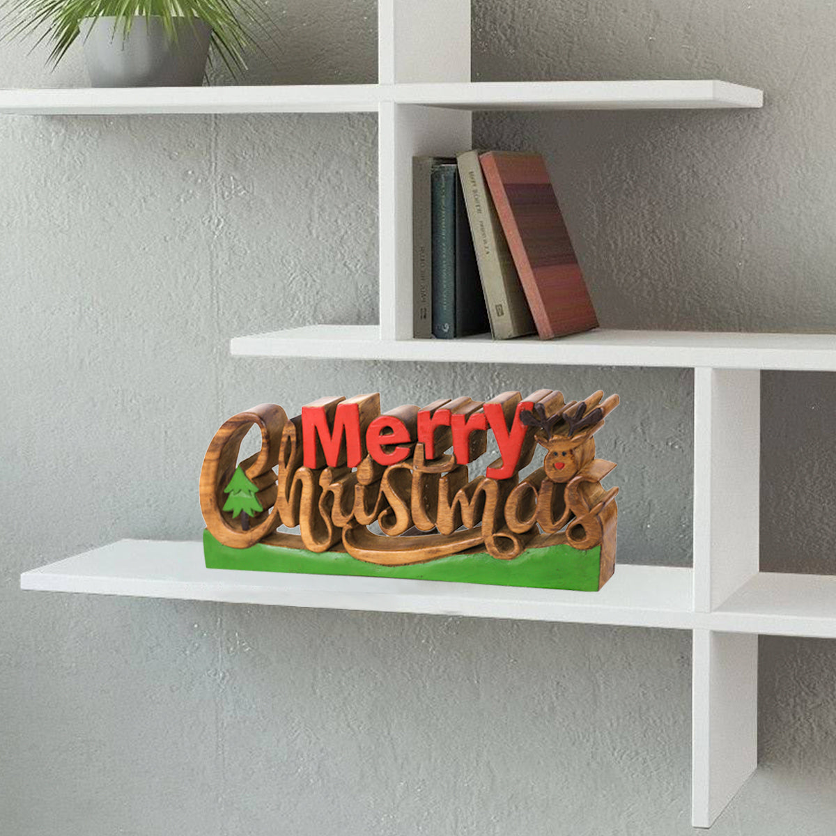 Merry Christmas Handmade Wooden Sculpture - Decozen