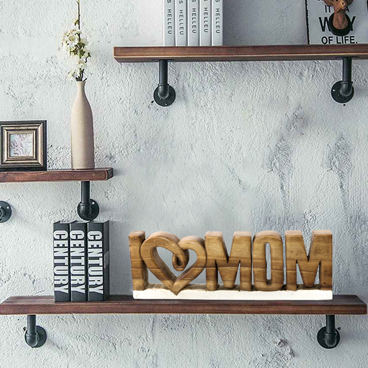 I Love Mom Handmade Wooden Sculpture - Decozen