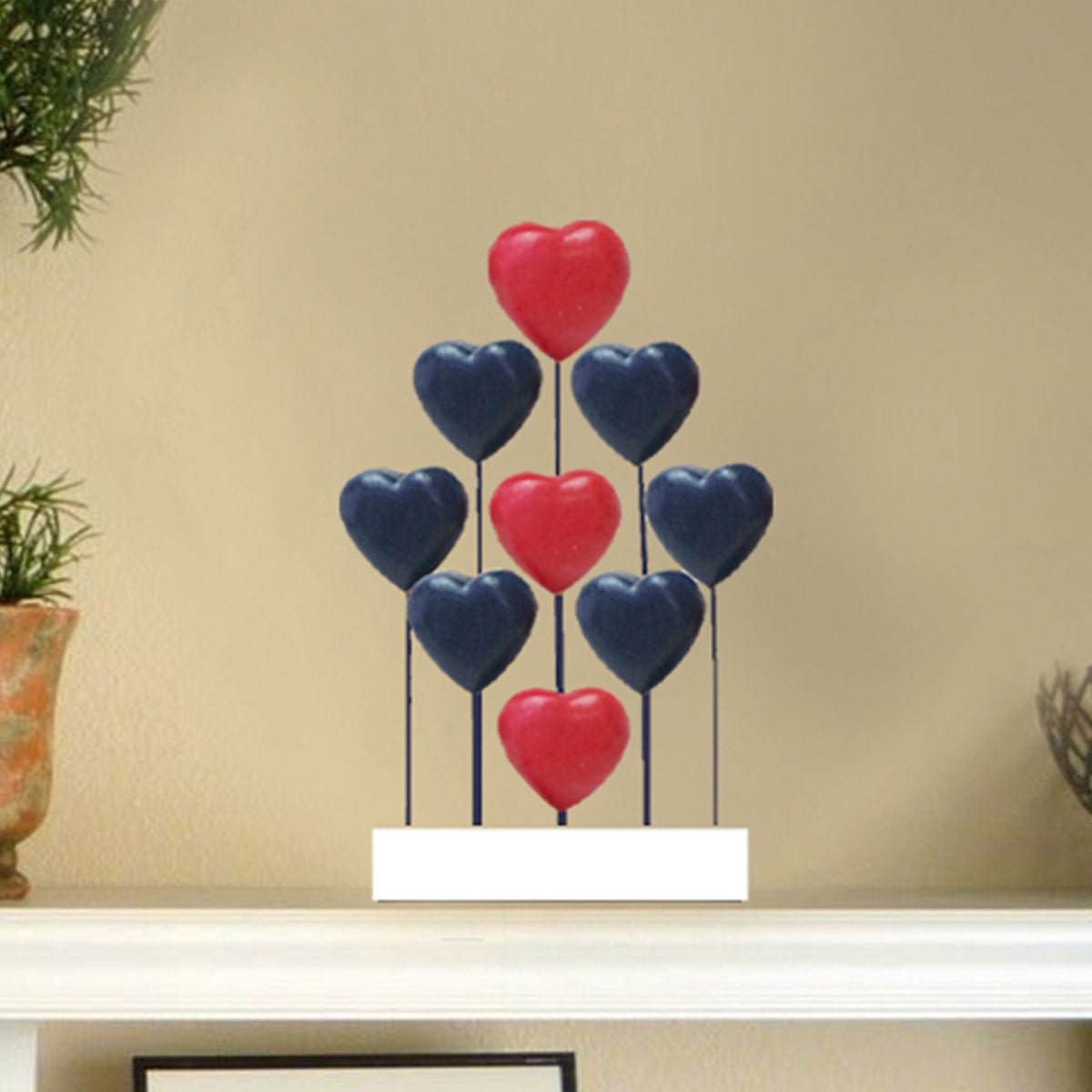 Red Blue White USA Flag Hearts Handmade Wooden Sculpture - Decozen