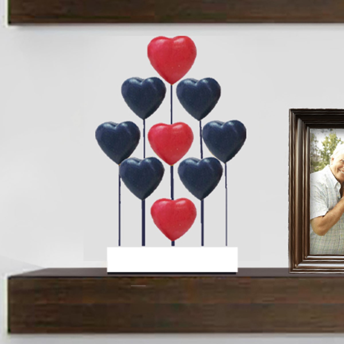 Red Blue White USA Flag Hearts Handmade Wooden Sculpture - Decozen