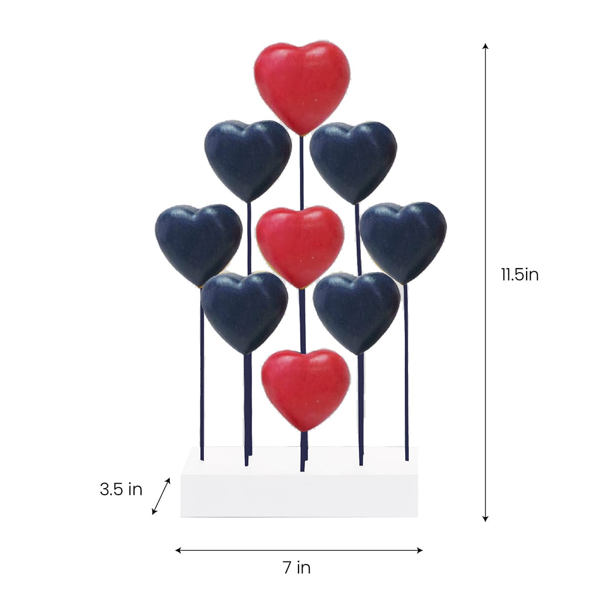 Red Blue White USA Flag Hearts Handmade Wooden Sculpture - Decozen