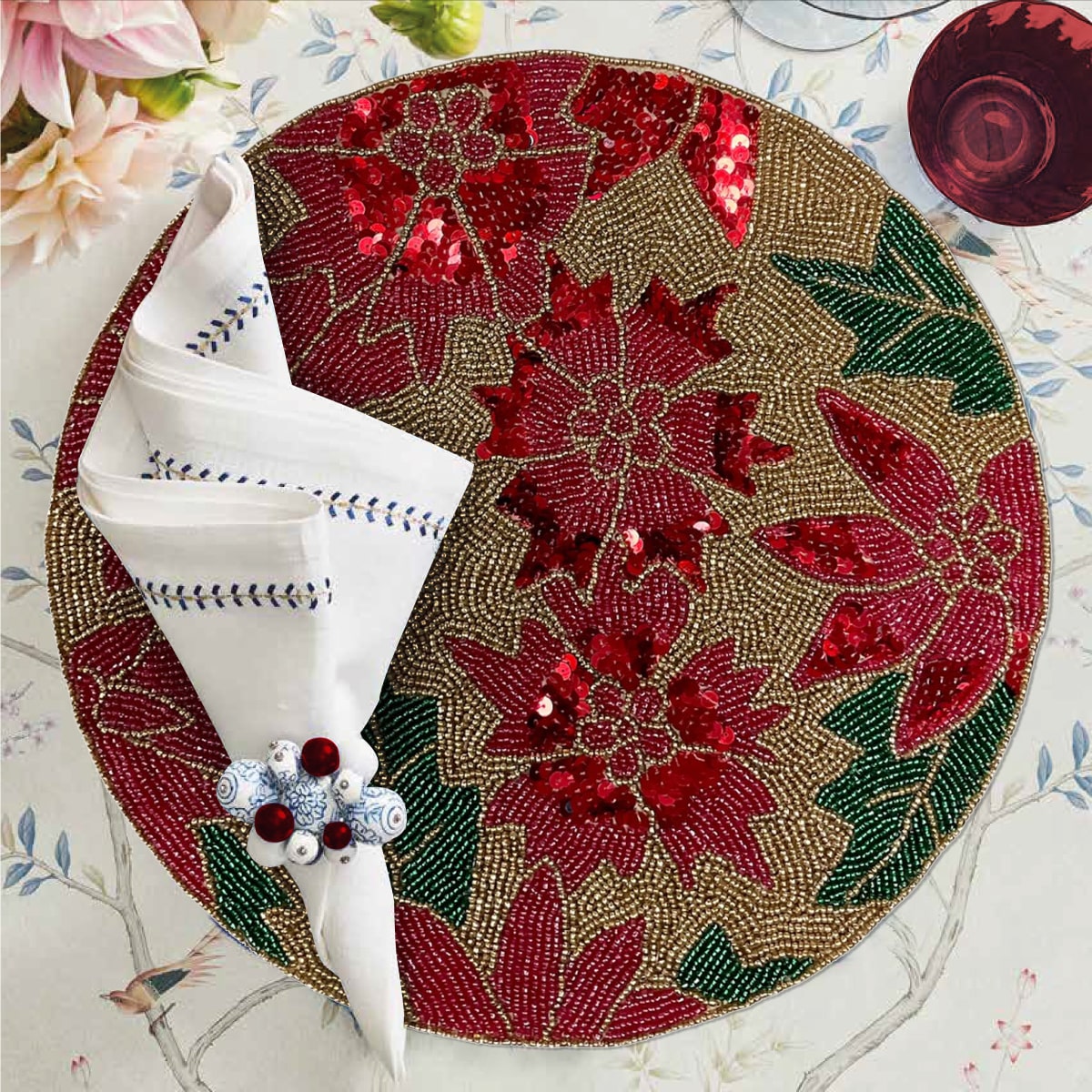 Festive Design Beaded Placemats - Set of 2 - Decozen