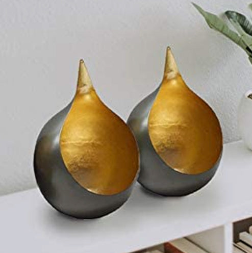 Gold and Black Tea-Light Candle Holders - Set of 2 - Decozen