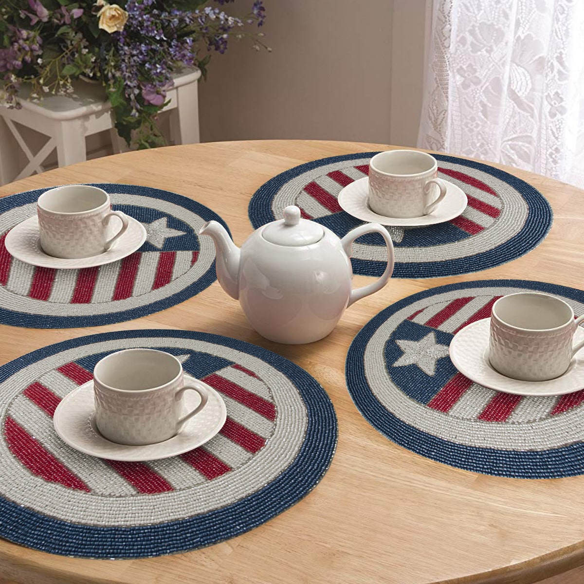 USA Flag Round Beaded Placemats