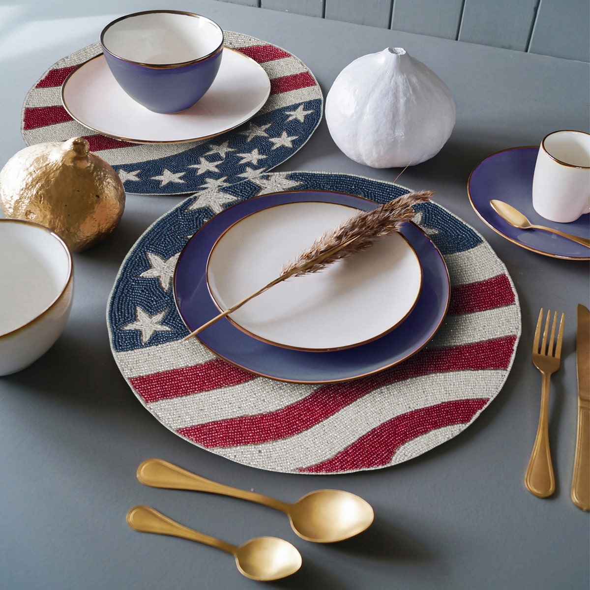 USA Flag Round Beaded Placemats