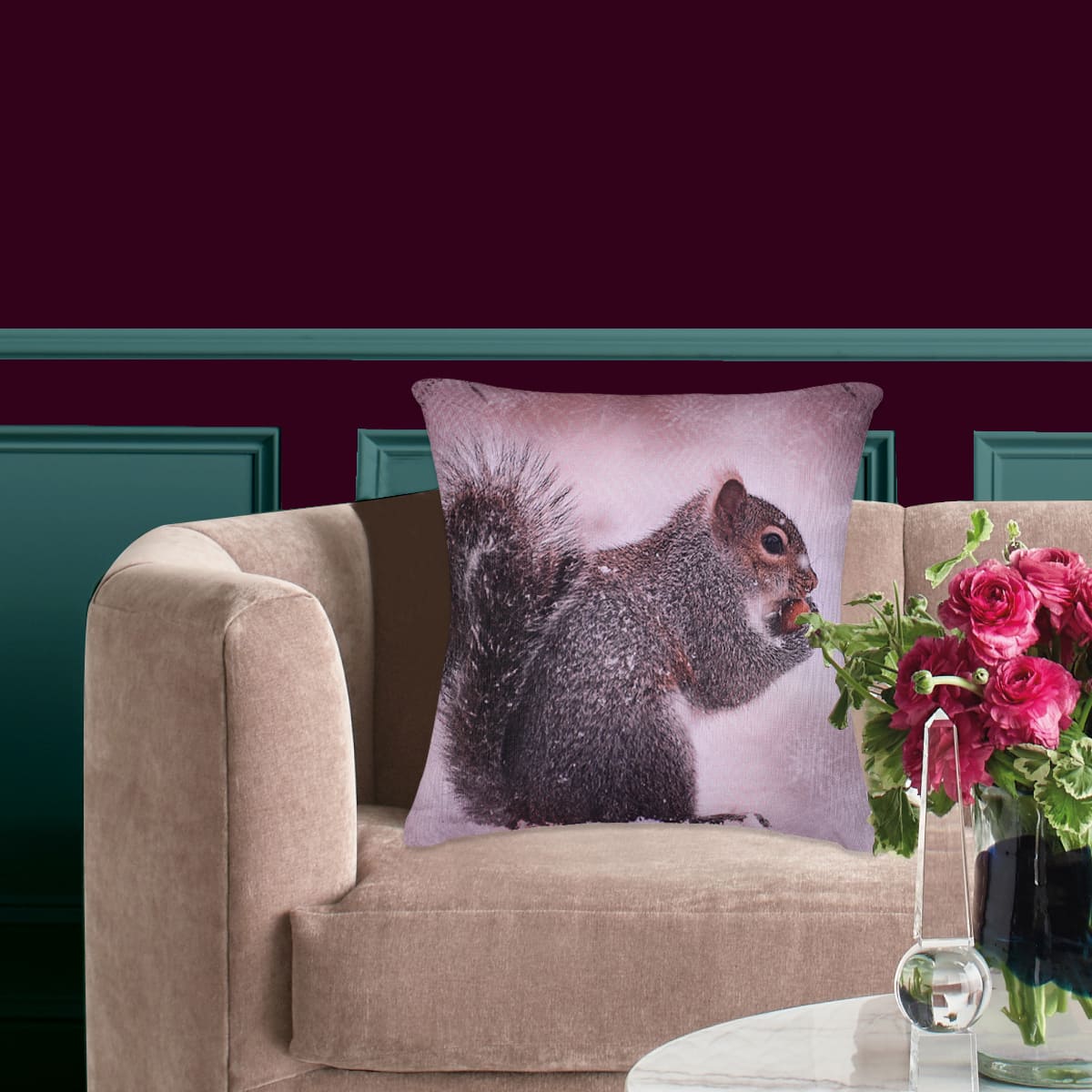 Squirrel Printed Throw Pillow Covers - Set of 2 and 4, 18 x 18 Inches - Decozen