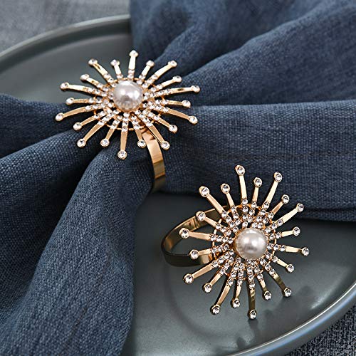 Napkin Rings in Gold Floral Pearl Design - Decozen