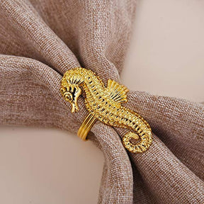 Napkin Rings in Gold Sea Horse Design - Decozen