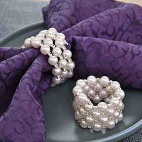 Napkin Rings in Silver Pearl Crystal Design - Decozen