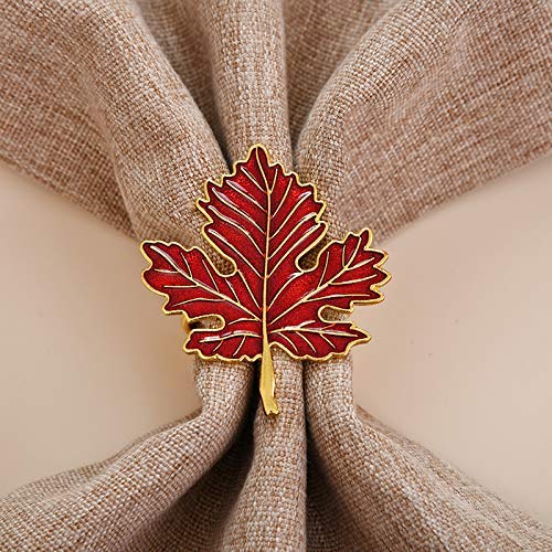 Napkin Rings in Gold Red Maple Leaf Design - Decozen