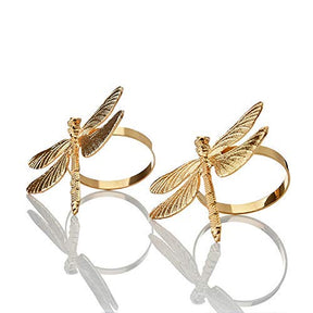 Napkin Rings in Gold Dragon Fly Design - Decozen