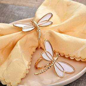 Napkin Rings in Gold White Dragon Fly Design - Decozen