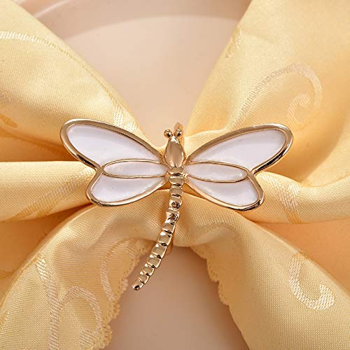 Napkin Rings in Gold White Dragon Fly Design - Decozen