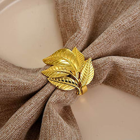 Napkin Rings in Gold Leaves Design - Decozen